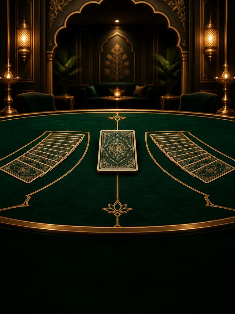 Symmetrical card lanes on an emerald table