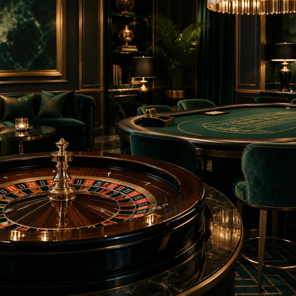 Luxury roulette wheel in an emerald private gaming room